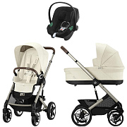 Коляска Cybex Talos S Lux TPE complete Aton B2 Volcano Black 3 в 1 Seashell Beige с дождевиками