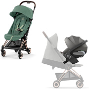 Коляска Cybex Coya Rosegold Frame Cloud T i-Size Mirage Grey Leaf Green с дождевиком и бампером