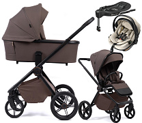 Детская коляска Peppy Monaco Plus 4 в 1 с автокреслом Welldon Crown 2 Beige и базой Brownie (коричневый), рама черная