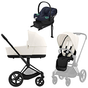 Коляска Cybex Priam IV Matt Black complete Aton S2 Ocean Blue Base One 4 в 1 Off White