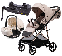Прогулочная коляска Peppy Amici с автокреслом Verona Beige и базой Beige рама Gold