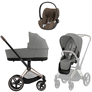 Коляска Cybex Priam IV Rosegold complete Cloud T Coconut Brown Plus 3 в 1 Mirage Grey