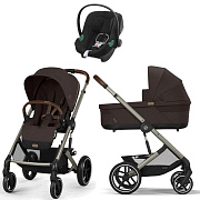 Коляска Cybex Balios S Lux TPE complete Aton B2 Volcano Black 3 в 1 Chocolate Brown с дождевиками