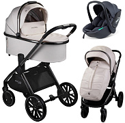 Детская коляска AmaroBaby Motus Premium Ecco 3 в 1 с автокреслом Rant Miro Dark Grey молочный