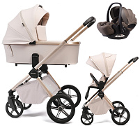 Детская коляска Peppy Monaco Plus 3 в 1 с автокреслом Verona Brown Beige (бежевый), рама беж, шлифованный алюминий