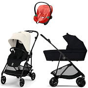 Коляска Cybex Melio Carbon Aton S2 i-Size Hibiscus Red 3 в 1 Canvas White/Magic Black с дождевиками