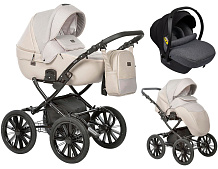 Детская коляска Indigo Porto Classic 14 3 в 1 с автокреслом Avionaut Cosmo Grey Po 03 бежевая кожа+бежевый лен