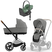 Коляска Cybex Priam IV Chrome Brown complete Cloud T Leaf Green Plus Base T 3 в 1 Mirage Grey