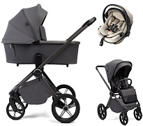 Детская коляска Peppy Monaco Plus 3 в 1 с автокреслом Welldon Crown 2 Beige Antrazit (графитовый), рама серая