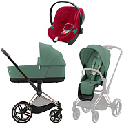 Коляска 3 в 1 Cybex Priam IV Rosegold complete и автокресло Aton B2 i-Size Dynamic Red Leaf Green