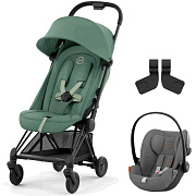 Коляска Cybex Coya Matt Black Frame Cloud G i-Size Lava Grey Leaf Green с дождевиком и бампером