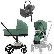 Коляска Cybex Priam IV Rosegold complete Cloud T Mirage Grey Plus Base T 3 в 1 Leaf Green