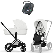 Коляска Cybex Priam V Matt Black Style Aton B2 Steel Grey 3 в 1 Off White