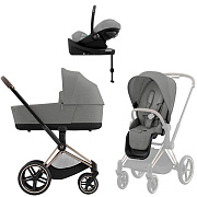 Коляска Cybex Priam IV Rosegold complete Cloud G3 Stone Grey Plus Base G3 4 в 1 Mirage Grey
