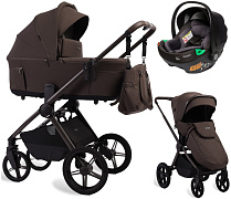 Детская коляска Peppy Soho 3 в 1 с автокреслом First Brown (коричневый), рама серо-бежевый