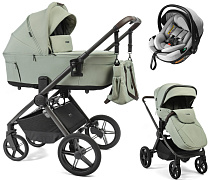 Детская коляска Peppy Soho 3 в 1 с автокреслом Welldon Crown 2 Grey Oregano (орегано), рама серо-бежевый