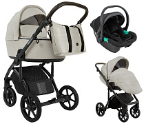 Детская коляска Roan Bass Next 2.0 3 в 1 с автокреслом Pituso Santiso Pro Black BSN/45/2 Marzipan/Black/руч.Cappuccino(2 места)