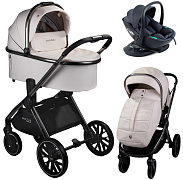 Детская коляска AmaroBaby Motus Premium Ecco 4 в 1 с автокреслом Rant Miro Dark Grey и базой молочный