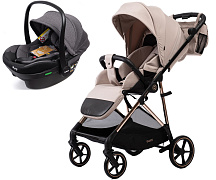 Прогулочная коляска Peppy Amici с автокреслом Jovikids Aria Beige рама Gold