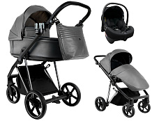 Детская коляска Roan Sol Vintage Luxury Leather 2.0 3 в 1 с автокреслом Tutis Elo Lux EduSky Black VEGA88DB Glacier Gray/Nickel/руч.Black