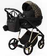 Детская коляска Adamex Quantum SE Exclusive 3 в 1 Q-DW518 (ЧЕРНЫЙ+ЗОЛОТОЙ ОРНАМЕНТ+ЗОЛОТО РАМА)