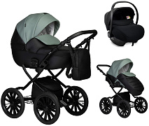 Детская коляска Indigo Mio Eco Plus 14 3 в 1 с автокреслом Avionaut Cosmo 05 черная кожа+шалфей кожа
