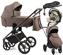 Детская коляска Peppy Monaco Thermo 4 в 1 с автокреслом Welldon Crown 2 и базой Mocca (кофе), рама серо-коричневая