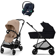 Коляска Cybex Melio Carbon Aton S2 i-Size Ocean Blue 3 в 1 Almond Beige/Magic Black с дождевиками