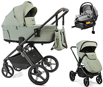 Детская коляска Peppy Soho 4 в 1 с автокреслом Welldon Crown 2 Grey и базой Oregano (орегано), рама серо-бежевый