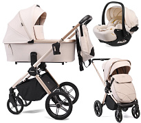 Детская коляска Peppy Monaco 3 в 1 с автокреслом Verona Beige Beige (бежевый), рама беж, шлифованный алюминий