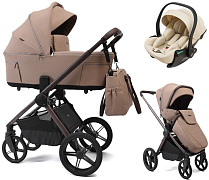 Детская коляска Peppy Soho 3 в 1 с автокреслом Jet Beige Sand (песочный) рама шоколад