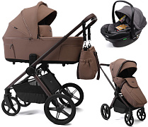 Детская коляска Peppy Soho 3 в 1 с автокреслом Jovikids Aria Black Cappuccino (капучино) рама шоколад