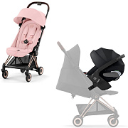 Коляска Cybex Coya Rosegold Frame Cloud T i-Size Sepia Black Plus Peach Pink с дождевиком и бампером