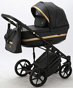 Детская коляска Adamex Rimini Deluxe 3 в 1 RI203 чёрн.кожа+золото.отделка