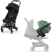 Коляска Cybex Coya Rosegold Frame Cloud T i-Size Leaf Green Plus Sepia Black с дождевиком и бампером