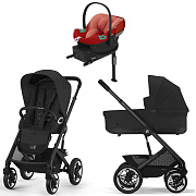 Коляска Cybex Talos S Lux BLK complete Aton S2 Hibiscus Red Base One 4 в 1 Moon Black с дождевиками