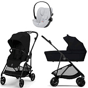 Коляска Cybex Melio Carbon Cloud G i-Size Fog Grey 3 в 1 Magic Black с дождевиками
