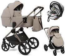Детская коляска Peppy Monaco Thermo 3 в 1 с автокреслом Welldon Crown 2 Grey Latte (бежевый), рама бежевая