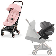 Коляска Cybex Coya Rosegold Frame Cloud T i-Size Mirage Grey Plus Peach Pink с дождевиком и бампером