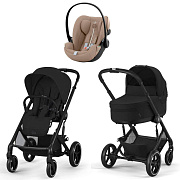 Коляска Cybex Balios S Lux BLK 2025 Cloud G i-Size Almond Beige Plus 3 в 1 Moon Black с дождевиками