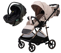Прогулочная коляска Peppy Amici с автокреслом Jet Black Beige рама Gold