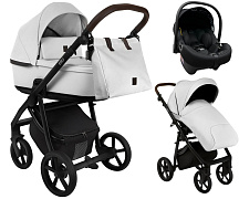 Детская коляска Roan Esso 2025 Кожа 3 в 1 с автокреслом Tutis Elo Lux EduSky Black ESSK/215/1 White/Black/руч.Тем.коричневый