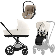 Коляска 3 в 1 Cybex Priam IV Matt Black complete и автокресло Cloud T i-Size Cozy Beige Plus Off White