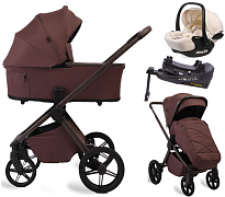 Детская коляска Peppy Monaco Plus 4 в 1 с автокреслом Verona Beige и базой Burgundy (винный), рама коричневая