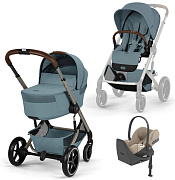 Коляска Cybex Balios S Lux Fold Cot TPE Cloud T Cozy Beige Plus Base T 4 в 1 Stormy Blue с дождевиками