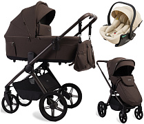 Детская коляска Peppy Soho 3 в 1 с автокреслом Jet Beige Brown (коричневый), рама серо-бежевый
