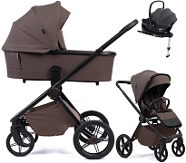 Детская коляска Peppy Monaco Plus 4 в 1 с автокреслом Jovikids Aria Black и базой Brownie (коричневый), рама черная