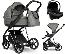 Детская коляска Roan Sol Vintage Luxury Leather 3 в 1 с автокреслом Tutis Elo Lux EduSky Black VEGA88DB Glacier Gray/Nickel/руч.Black