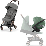 Коляска Cybex Coya Rosegold Frame Cloud T i-Size Leaf Green Plus Mirage Grey с дождевиком и бампером