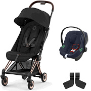 Коляска Cybex Coya Rosegold Frame Aton B2 i-Size Bay Blue Sepia Black с дождевиком и бампером